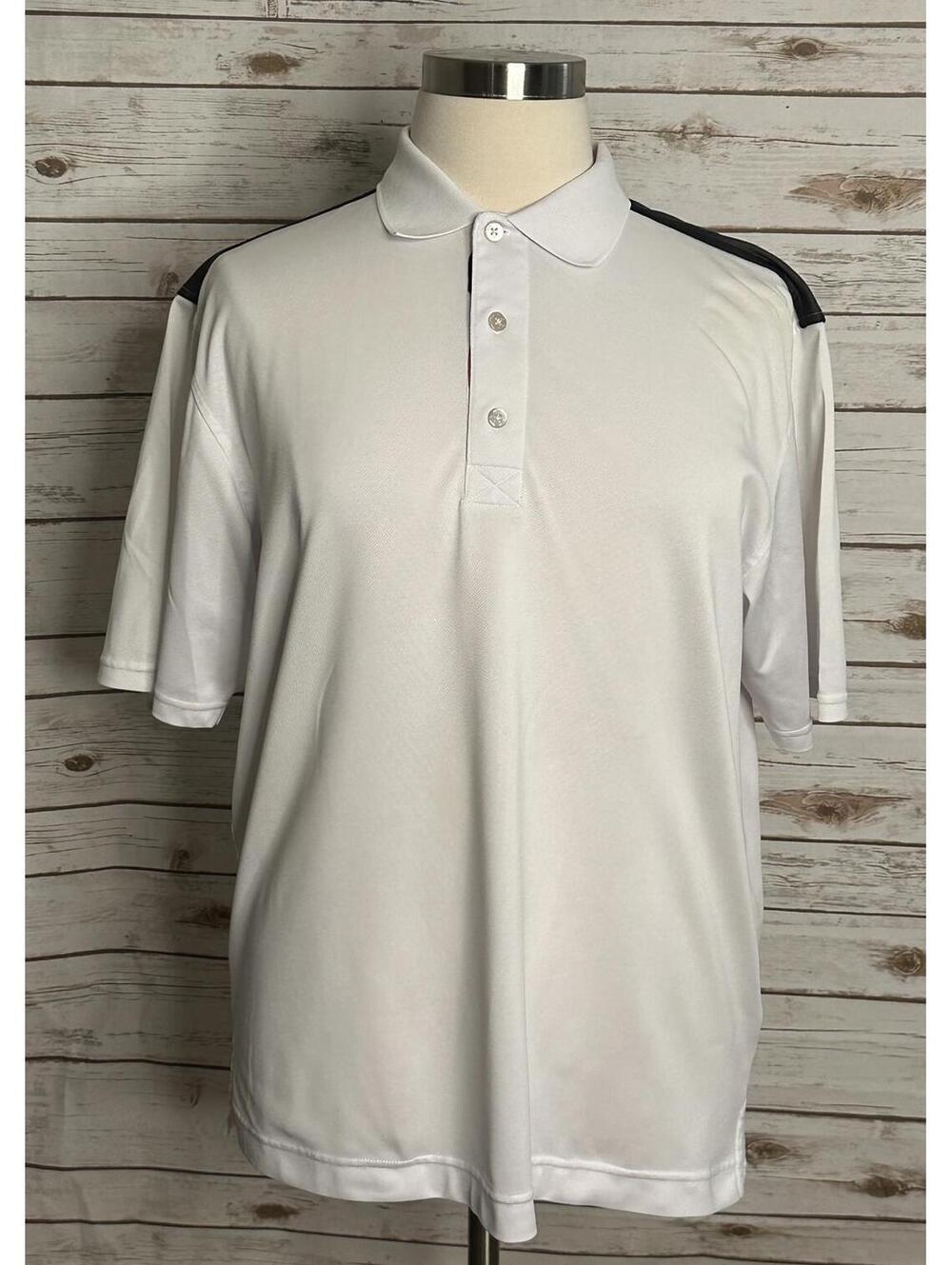 FootJoy (FJ) white/navy/pink striped performance golf polo shirt Size Large